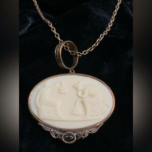 Ivory Glass Extasia Minerva Collection Cameo in on Brass Chain Statement Pendant